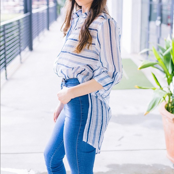 LAST ONE! Striped Buttondown Blouse - Blue - Picture 6 of 7